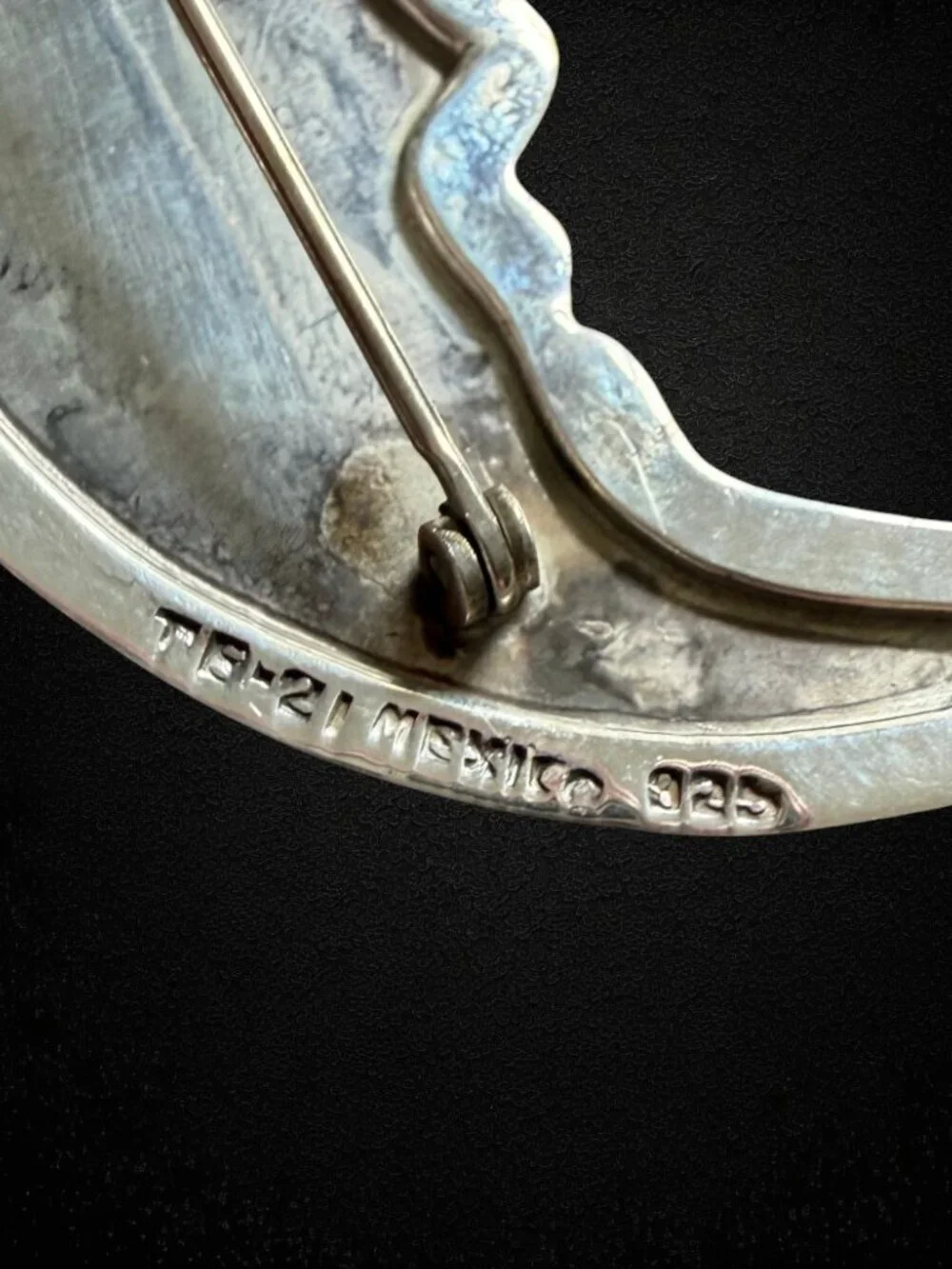 Vintage Taxco Mexico 925 Sterling Silver Crescent Moon Face Brooch TB-21 15.8g